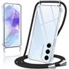 Coiwxmoi Cover per Samsung Galaxy A55 5G con Cordino 6,5,Trasparente Custodia con Laccio Tracolla Corda Catena Cinghia,Ultra Morbido Silicone TPU Antiurto Case per Samsung A55 5G, Nero