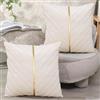 XIEJINJIA Set di 2 Federe per Cuscini in Velluto con Federa in Pelle Oro Quadrate Copricuscini Decorativi per Soggiorno Divano Letto e Giardino 45x45 cm Bianco Crema