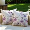 Vorysum Copricuscini Estivi 45x45 cm Set di 2 Fiori Viola - Impermeabile per Divano, Sedia - Design Botanico con Foglie - Lavabile