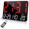 Lafocuse Orologio da Parete Digitale 12 LED Grande, Orologio da Tavolo Scrivania con Telecomando, Temperatura, Calendario, Sveglia, Snooze, 12/24 Ore per Cameretta Soggiorno Cucina Casa, Rosso