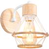 TOKIUS Lampada da Parete Interna Industriale Applique da parete Gabbia Interno E27 Metallo Lampadari e Plafoniere Cucina regolabile 180° Per Cucina Camera da letto (Bianco-A-Legno+Corda di canapa, 1 pezzo)
