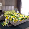 Loussiesd Set di lenzuola con angoli giallo limone con stampa di frutta fresca, set di biancheria da letto per bambini e adulti, foglie verdi, fiori viola, matrimoniale, 4 pezzi