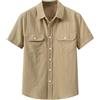 Generic Camicie da uomo in cotone a maniche corte, vestibilità rilassata, camicia estiva casual con bottoni con 2 tasche, ad asciugatura rapida, traspirante, tinta unita, colletto a fascia, camicie comode e