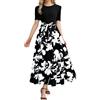 Generico 2025 Vestito Donna Stampa Floreale Maniche Corte Scollo Rotondo Abiti Elegante Orlo a Volant Estivo Vestiti da Cocktail Party (A2-Nero, M)