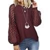 Tuopuda Camicia Donna Camicette Girocollo Maglie a Manica Lunga Tunica Bluse Maniche a Palloncino Elegante Magliette in Pizzo Casual Shirts Tops Classico Autunno Inverno, Vino Rosso, L