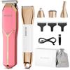 BLIBEE Rasoio per capelli e bikini da donna, impermeabile, elettrico e set 4 in 1, rasoio per capelli, rasoio per il corpo bagnato/asciutto, per naso, sopracciglia, barba, peli pubici, rosa