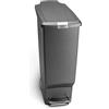simplehuman CW1363 cestino sottile con pedale, pattumiera da cucina, plastica grigia, 40 L