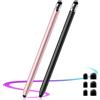 GlasFlength Penne per Tablet, 2 Pezzi Penne Tablet Universale Penna Stilo per Touch Screen 2 in 1 con 6 Punte di Ricambio Penna Touch per iPhone/iPad/Samsung/Huawei/Xiaomi/ (Nero + Oro Rosa)