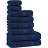 Tuiste Set Asciugamani Bagno Blu Navy, Hotel, 2 Telo Doccia 70x140cm + 4 Asciugamani 50x90cm + 2 Asciugamani Ospiti 30x50cm, Asciugamani Bagno Viso e Bidet Blumarine Blu Ovio Elettrico, Morbidi