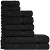Tuiste - Set di asciugamani di 100% cotone, 8 pezzi: 2 teli da bagno, 4 asciugamani, 2 asciugamani per ospiti, morbidi e assorbenti, colore: nero