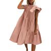 Generico Vestiti Ragazza Invernali Eleganti Abito Casual Estivo da Donna Mini Abito Carino con Scollo a V con Taschino Abito a Maniche Corte con Volant Vestiti Rossi Lunghi