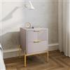 DEGHI Comodino 45x60h cm con 2 cassetti cashmere opaco cannettato e gambe oro - Gwyneth