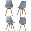 HJhomeheart Set di 4 sedie da pranzo Scandinave, Gambe in Legno massello, Cuscini per Sedie Intrecciati, Sedie da Cucina, Sedie Moderne (Grigio-4)