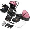 LIONELO Amber Passeggino Trio 0-22 kg Passeggino set 3-in-1: Passeggino + Navicella + Ovetto per neonato e bambini 0 fino a 48 mesi o 22 kg Regolabile e pieghevole, Ruote grandi, Cappotina XXL