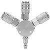 143 Connettore pneumatico del distributore di aria compressa a 3 vie, connettore del connettore dell'accoppiatore rapido del collettore del tubo dell'aria F-NPT 1/4 '' Splitter adattatore Argento