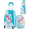 SOARS Set di Valigia 16'' + Zaino 12'' per Bambini 2 Pezzi, Bagagli 2-in-1 con Zainetto da Viaggio Aereo, Trolley con Maniglia Telescopica e 4 Ruote a 360° (Azzurro Unicorno-NR)