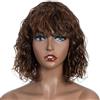 FASHION IDOL Parrucca di capelli umani ricci Bob con frangia per donne nere 25 cm onda profonda brasiliana vergine capelli umani parrucca corta marrone onda d'acqua densità 150%