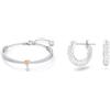 Swarovski Bracciale rigido Lifelong Heart, Cuore, Bianco, Mix di finiture & Orecchini a cerchio Stone, Pavé, Piccoli, Bianchi, Placcato rodio