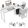 SHOWHA scrivania angolare reversibile con 2 cassetti in tessuto e ripiano, scrivania da gioco con supporto per monitor e supporto per torre computer, per piccoli uffici domestici, 140 x 80 x 86,5 cm