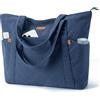 Lekespring Borsa Tote Bag Università Donna Grande, Borsa a Tracolla Shopper Donna in Velluto a Coste con Cerniera, Elegante Borse Porta PC 17 Pollici per Spiaggia Viaggo Lavoro Scuola Palestra, Blu