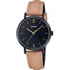 Casio LTP-VT02BL-1A Orologio analogico da donna minimalista nero IP quadrante nero cinturino in pelle 3 mani