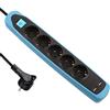 Electraline Gummy 62157 Multipresa Base 5 Prese e 2 USB 2.1A-Cover in Silicone-Cavo 2 m Spina Piatta, Blu