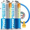 FrostMEISTER 2 in 1 - Set di ricarica per aria condizionata auto (2 bombolette da 400 ml + tubo con manometro e adattatore) - per R1234yf (a partire dall'anno di costruzione 2017), applicazione rapida
