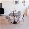 GrandCA HOME Set Tavolo da Pranzo Moderno con 6 Sedie, Tavolo da Pranzo Rotondo in MDF Nero da 110 cm + 6 Sedie da Cucina Grigio