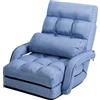 COSTWAY Poltrona Divano con 5 Livelli Regolabili, Sedia da Terra con Braccioli e Cuscino, Struttura in Acciaio, Multifunzione e Pieghevole per Soggiorno Camera da Letto, 55x66x71 cm (Blu)