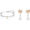 Swarovski Bracciale rigido Lifelong Heart, Cuore, Bianco, Mix di finiture & Orecchini pendenti Lifelong Heart, Cuore, Bianchi, Placcato color oro rosa