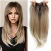 Nexyshe Topper per capelli per diradare i capelli, 45,7 cm, da donna, 16,5 x 16,5 cm, per aggiungere volume extra di capelli, capelli lisci naturali, super morbidi al tatto come capelli veri