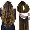 hotbanana Extension Capelli Veri con Filo Invisibile, 30cm 70g Sfumatura da Castano Scuro a Castano Dorato Capelli Umani Remy Lisci, Invisible Wire Hair Extensions, Extension in Capelli Veri