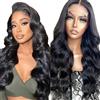 Creuost Body Wave 4x1 HD Lace Frontal Human Hair Wig 150% Density Parrucca Donna Capelli Veri Umani 1b Natural Black Brazilian Virgin Hair Pre Plucked Baby Hair Minimal Tangle 16 Inch