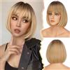 BARSDAR Corto Bob Parrucca con Frangia, Corto Biondo Ombre Bob Parrucca con Frangia per Donna 30cm Chin-Length Sintetici Capelli Parrucche Aspetto Naturale Halloween Festa Biondo Bobs Parrucche