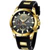 MEGALITH Orologio Uomo Noir Cronografo Sportivo Orologio da Polso Or Impermeabile Moda Design Orologi Uomo Quadrante Grande Analogico Calendario Luminosi Cinturino Gomma