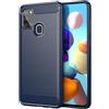 owlhold Cover per Samsung Galaxy A21S, Custodia Spazzolata e Fibra di Carbonio Morbido Silicone TPU Slim Fit Case, Antiurto, Antigraffio, Antiscivolo, Protezione Grado Militare, Blu
