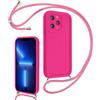 Coalbooliy Cover per iPhone 13 Pro Max 6,7 con Cordino per Cellulare, Custodia Silicone con Regolabile Collana Sottile Morbida Case Protezione della fotocamera Antiurto con Necklace, Rosa Rossa