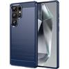 owlhold Cover per Samsung Galaxy S25 Ultra 5G, Custodia Spazzolata e Fibra di Carbonio Morbido Silicone TPU Slim Fit Case, Antiurto, Antigraffio, Antiscivolo, Protezione Grado Militare, Blu