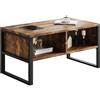 SHOWHA Tavolino da caffè con 2 scomparti portaoggetti, tavolo da soggiorno in legno di alta qualità e struttura in metallo, tavolino da divano rettangolare, effetto legno vintage nero, 90 * 48 * 48 cm
