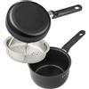 Navaris Set Casseruola Antiaderente e Pentolino Induzione Ø 19 cm - Pentola a Vapore con Vaporiera in Acciaio Inox - Padella Piccola per Tutti i Piani Cottura - Tegamino Nero