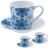 DRW Set 2 tazze con piatto in porcellana arabesque blu tazza: 6 x 6 cm