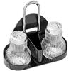 Fackelmann Griffmenage RUBIN - Portaspezie con saliera e pepiera, porta stuzzicadenti e porta carte (colore: argento/trasparente/nero), quantità: 1 pezzo