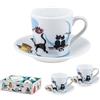 DRW Set 2 Mugs con piatto di porcellana gatti tazza: 6 x 6 cm