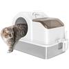 PawHut Lettiera per Gatti Chiusa con Maniglia e 2 Tappetini, Lettiera per Gattini in Acciaio Inox, ABS e PP, 60.5x40.5x42 cm, Bianca e Argento