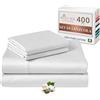Pizuna Linens Pizuna Set lenzuola letto king size Cotone 160x200 cm Bianco, 400 fili in 100% cotone a fiocco lungo Sateen Completo lenzuola con 1 lenzuolo con angoli, 1 lenzuolo sopra, 2 federe