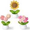 Weldomcor 3Pcs Fiori all'Uncinetto, Set di Girasoli all'Uncinetto Fatto a Mano, Carine Idee Regalo per il Supporto Emotivo, Divertente Accessorio per Cruscotto, Decorazione per Scrivania, Regalo per