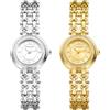 JewelryWe Orologio da donna elegante, analogico, al quarzo, impermeabile, 30 m, con strass, rotondo, casual, con doppia catena, cinturino in metallo e lancette luminose, oro/argento, Numeri romani,