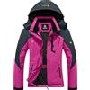 GEMYSE Donna Giacca da Sci Invernale Calda Antivento Impermeabile Cappotto da Neve e Snowboard Parka con Cappuccio Rimovibile(Rosso Rosa Grigio,2XL)