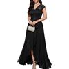 Bbonlinedress Abito da Sera Elegante per Matrimonio Scollatura a V Pizzo Abito Chiffon Hi-Lo Abito Damigella d'Onore Partito Prom Dress Long Prom Dress Burgundy L