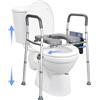 kajkey Rialzo WC Regolabile per Anziani e Disabili, Altezza 74-86 cm, Larghezza 50-60 cm, con Braccioli e Portariviste, Bianco